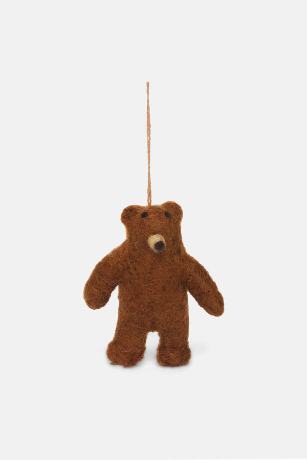 Decorazione da appendere in feltro realizzata a mano a forma di orso grizzly.