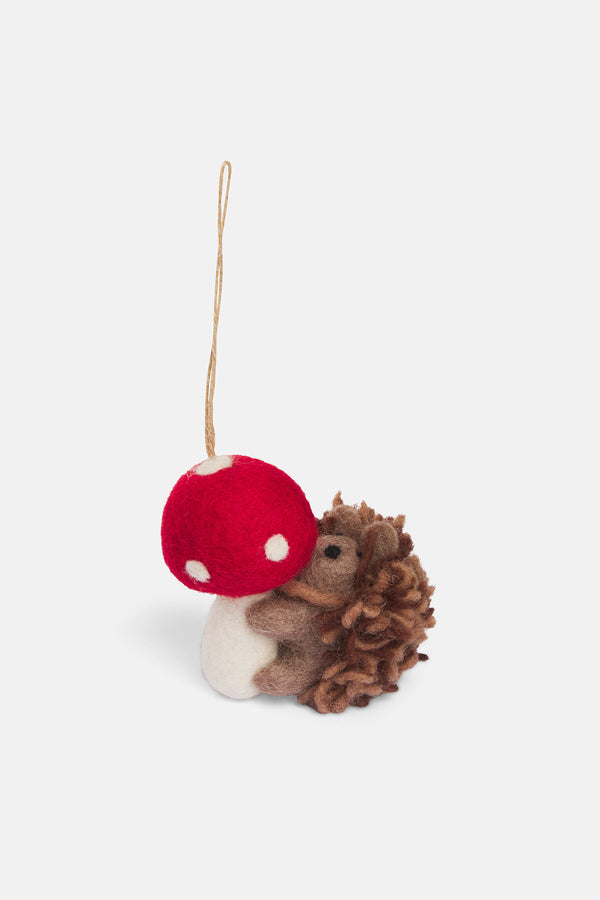 Handmade Felt Toadstool Hedgehog Hanging Woodland Decoration