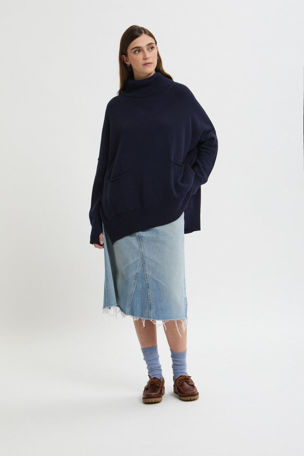 Ma'ry'ya maglia a collo alto in lana blu navy