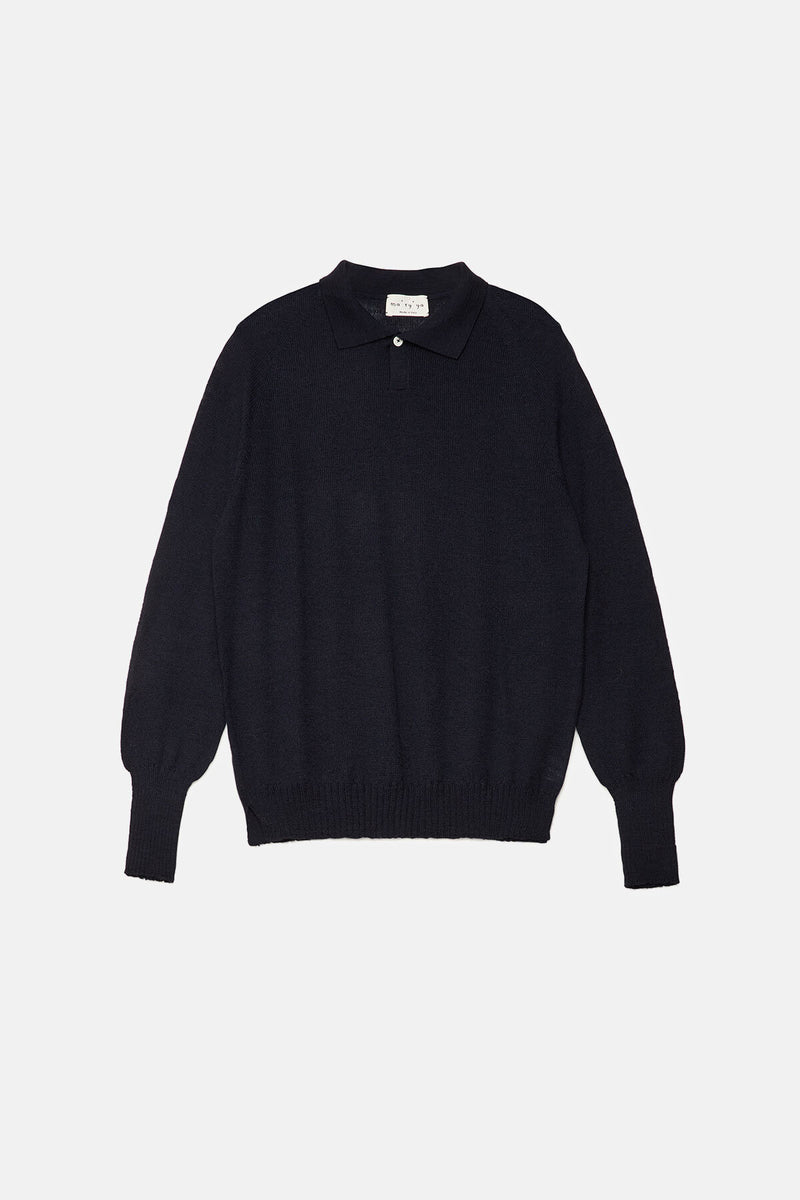 Long-sleeved wool polo shirt