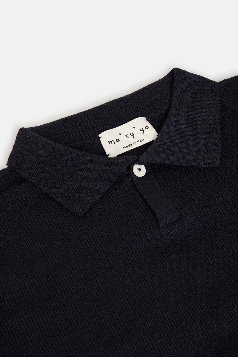 Long-sleeved wool polo shirt