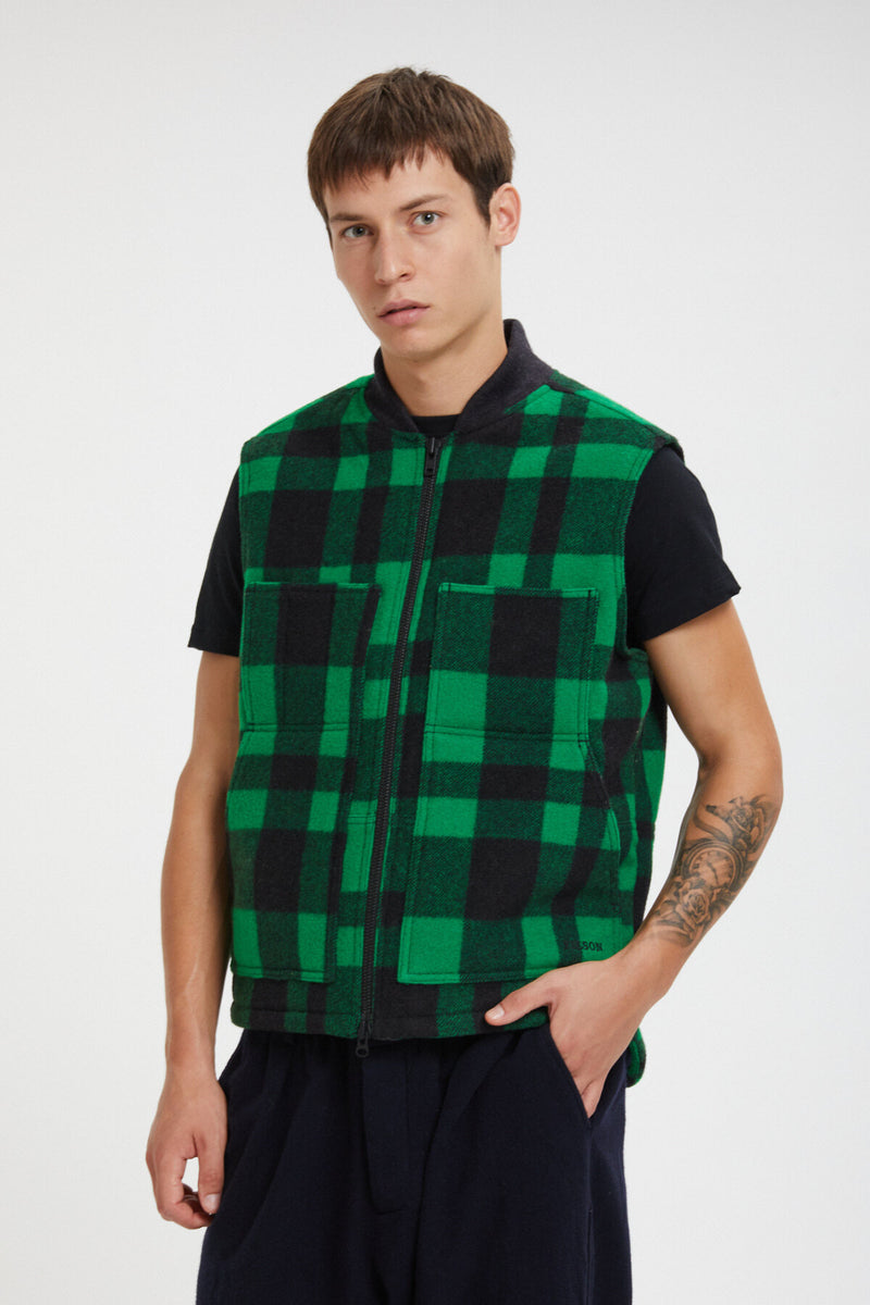 LINED MACKINAW WOOL WORK VEST Acid green black h by Filson Man