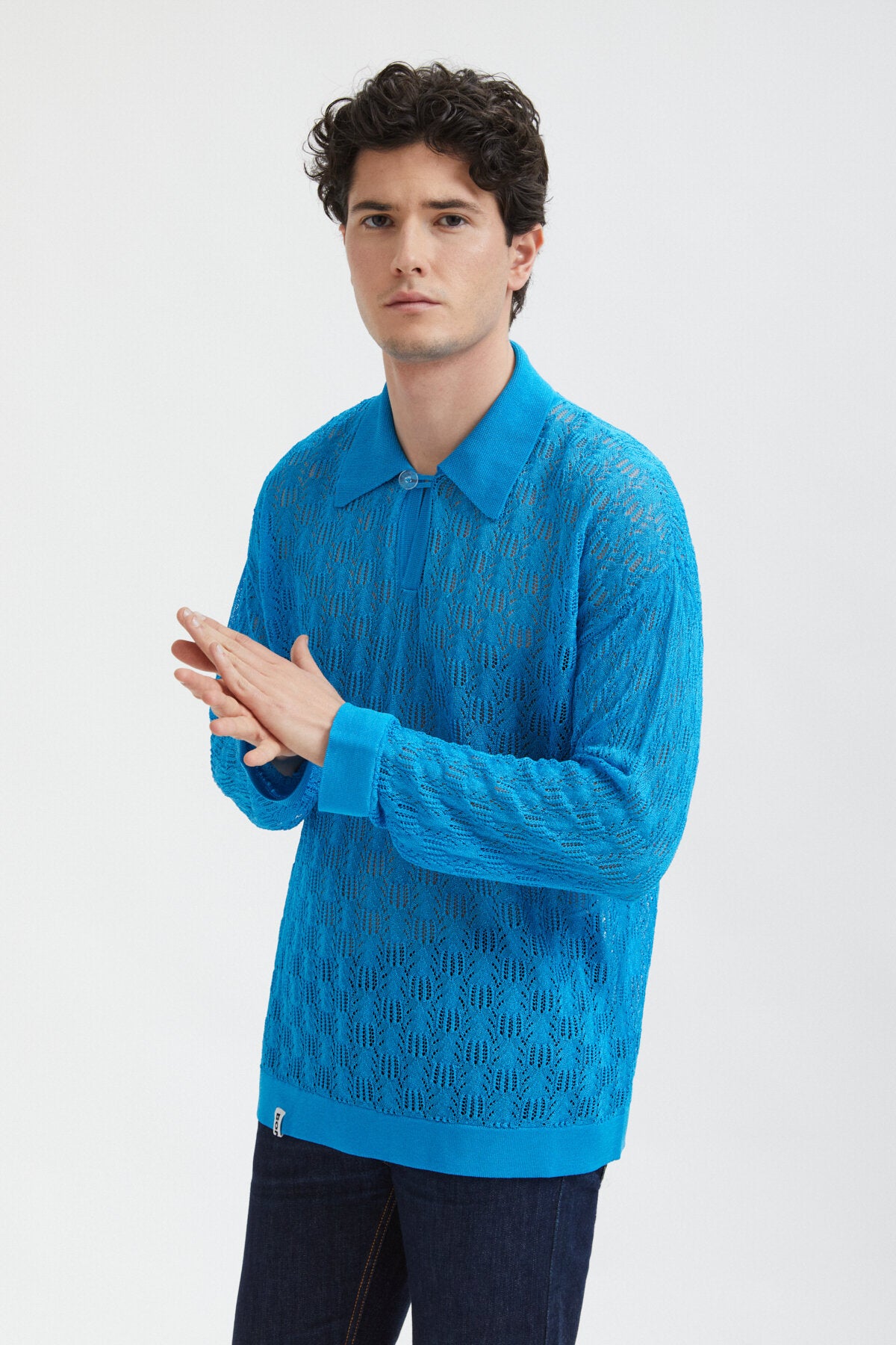 Oversize knit polo Azure by Bonsai | Unisex