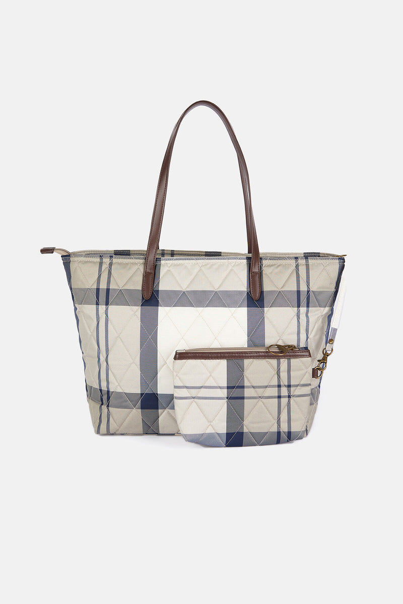 Barbour Wetherham Quilted Tartan Tote Bag Dress indigo tartan by