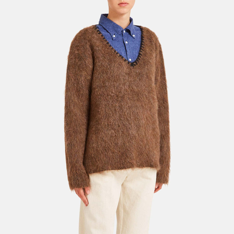 Sweater with deep V-neck