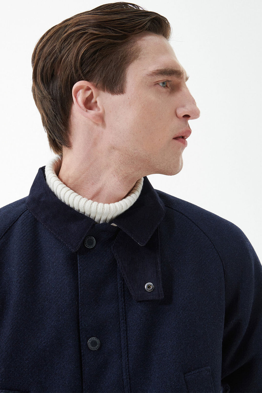 美品 Barbour Bedale Wool NAVY ブリステックスツイード