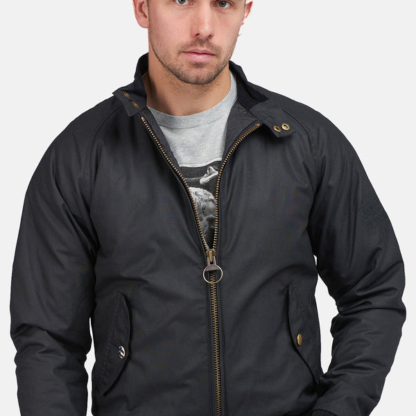 Waxed Cotton Bomber Jacket Black by Barbour International Men