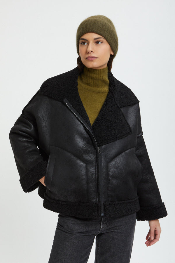 Eco-Shearling hooded & zipped Jacket
