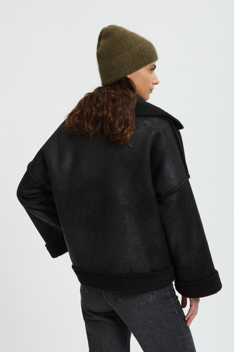 Eco-Shearling hooded & zipped Jacket