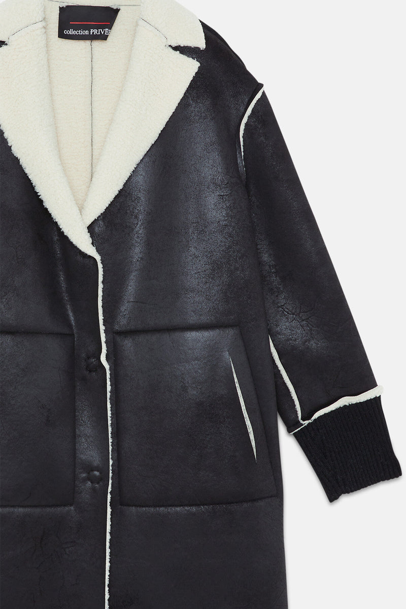 Bicolor Eco Shearling Coat