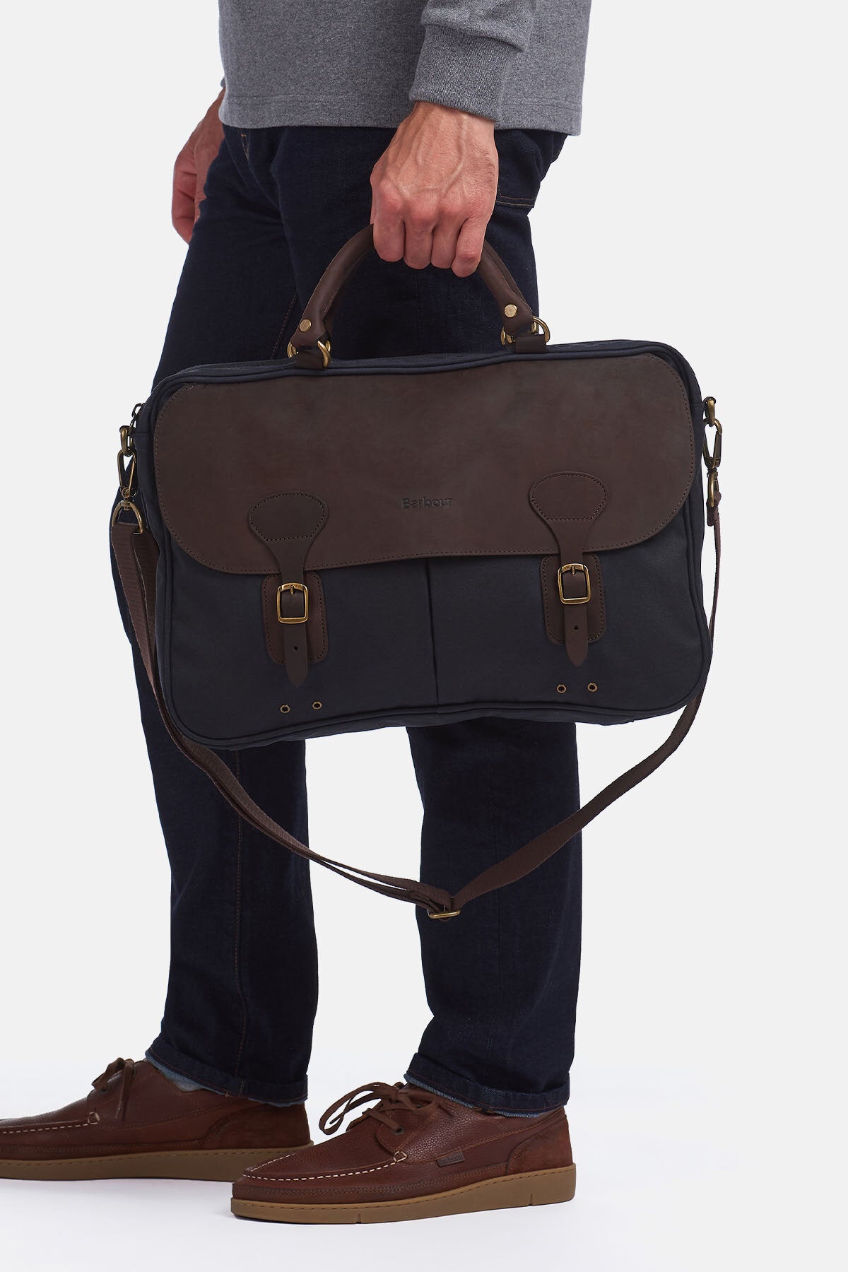 Wax Leather Briefcase Navy by Barbour Men WP Store